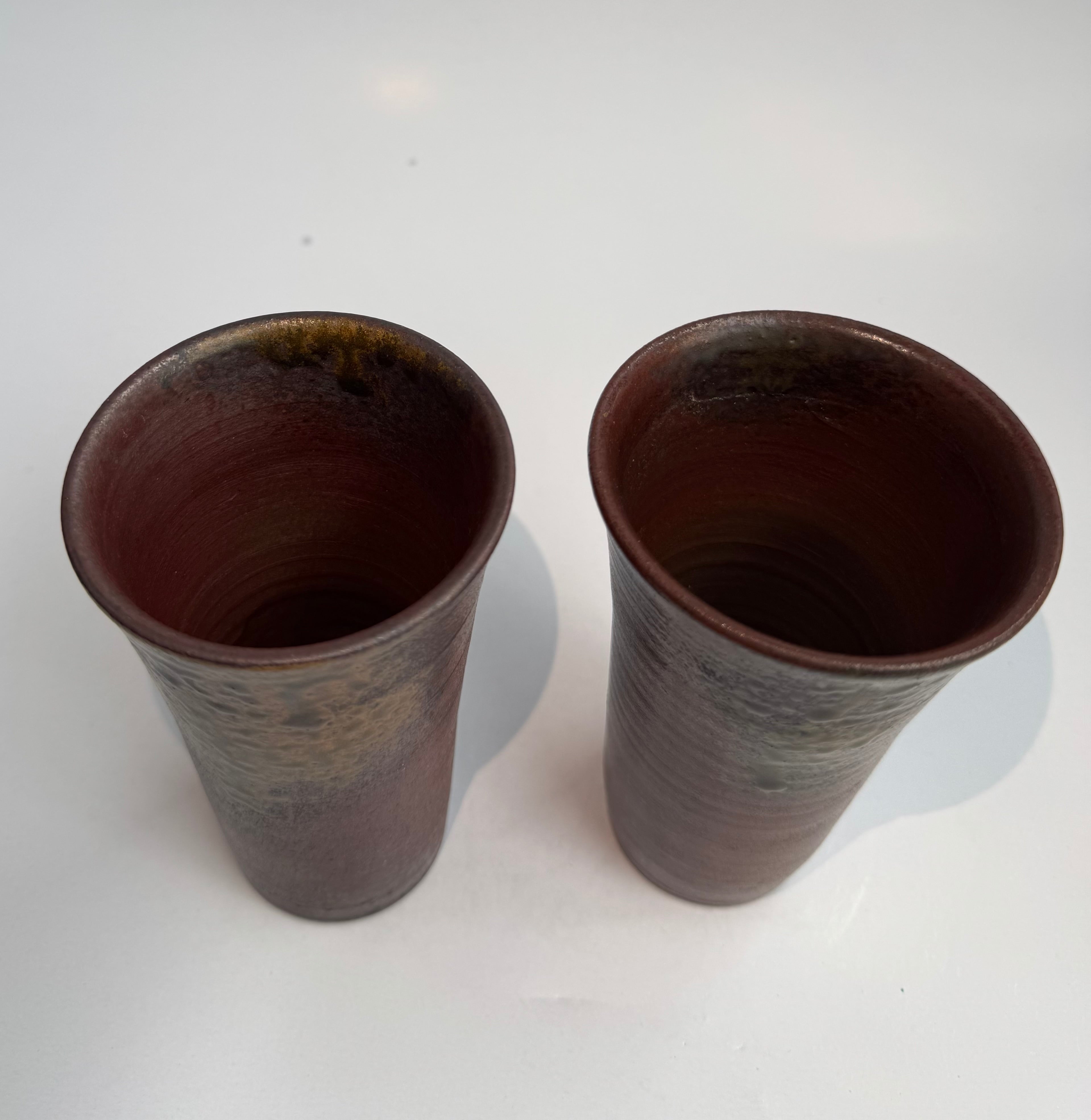 Pair of Vintage Bizen Yunomi | Husband & Wife Tea Cups | Natural Kiln Effects | Japanese Wabi-Sabi Pottery