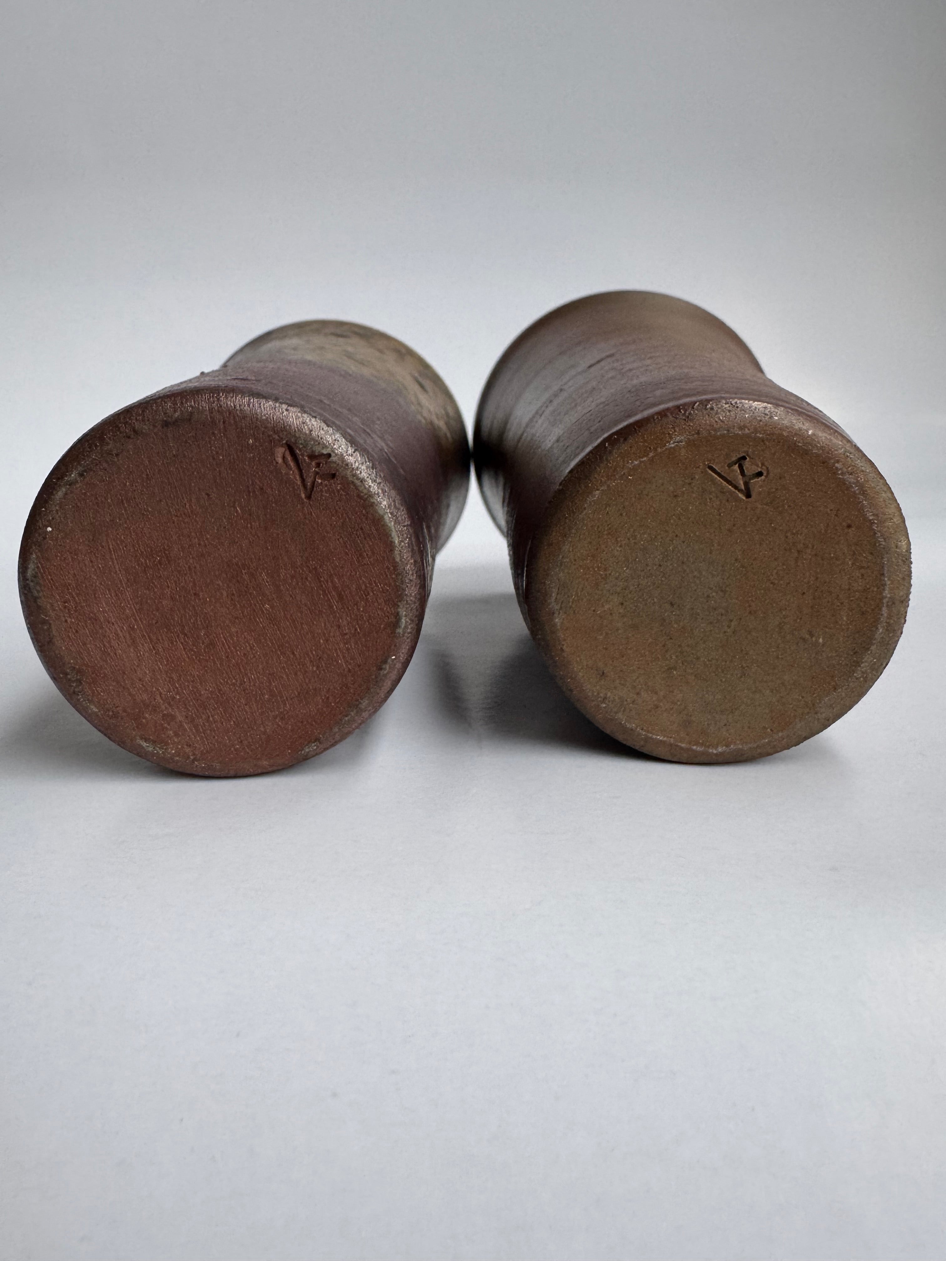 Pair of Vintage Bizen Yunomi | Husband & Wife Tea Cups | Natural Kiln Effects | Japanese Wabi-Sabi Pottery