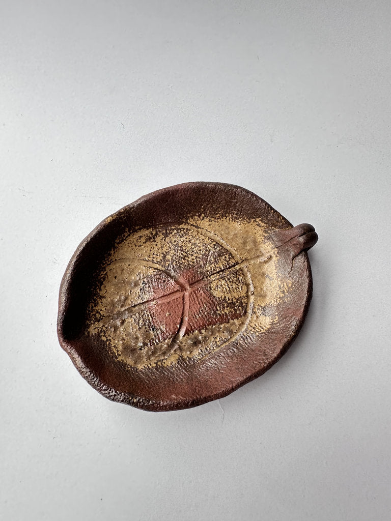 Bizen Yaki Leaf Coaster Pair Hidasuki Botamochi Anagama Wood Fired Japanese Stoneware Wabi Sabi Tea Ceremony Signed Vintage
