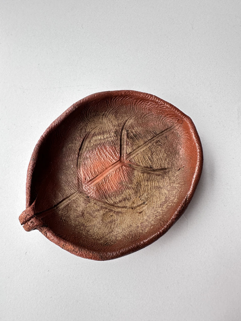 Bizen Yaki Leaf Coaster Pair Hidasuki Botamochi Anagama Wood Fired Japanese Stoneware Wabi Sabi Tea Ceremony Signed Vintage