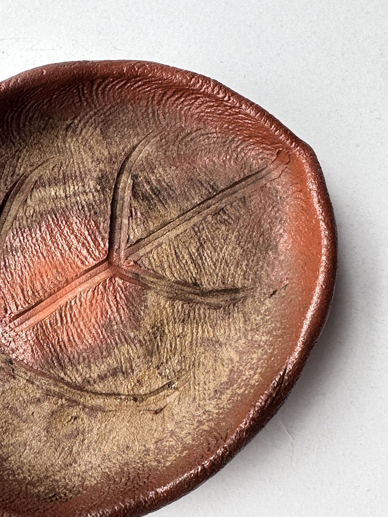 Bizen Yaki Leaf Coaster Pair Hidasuki Botamochi Anagama Wood Fired Japanese Stoneware Wabi Sabi Tea Ceremony Signed Vintage