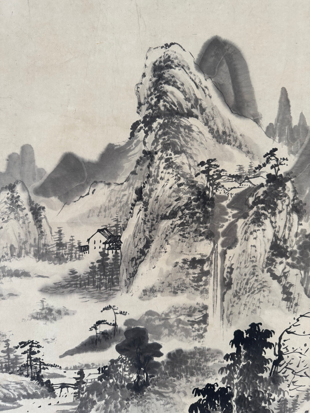 Japanese Sumi-e Landscape Hanging Scroll “Mountain Serenity” | Zen & Wabi-sabi Aesthetic