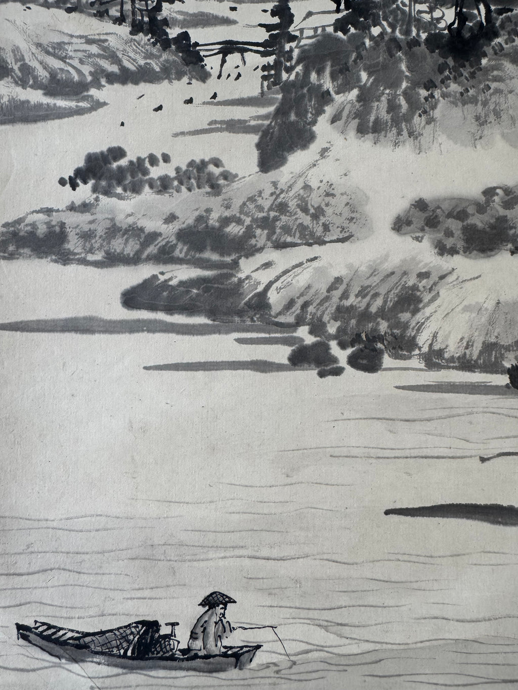 Japanese Sumi-e Landscape Hanging Scroll “Mountain Serenity” | Zen & Wabi-sabi Aesthetic