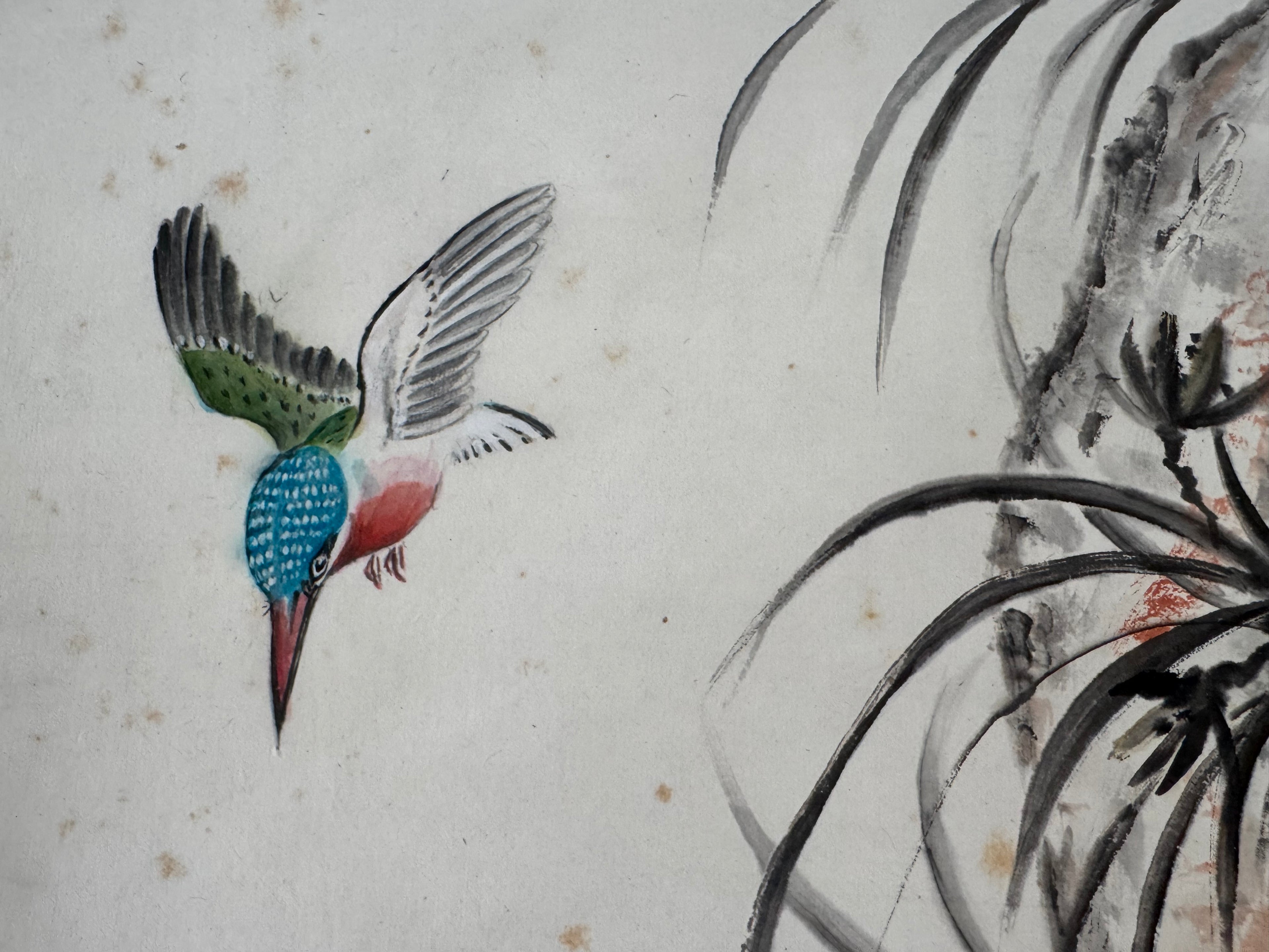 Vintage Japanese Hanging Scroll | Hand-Painted Bird & River Landscape | Serenity in Nature | Kakejiku