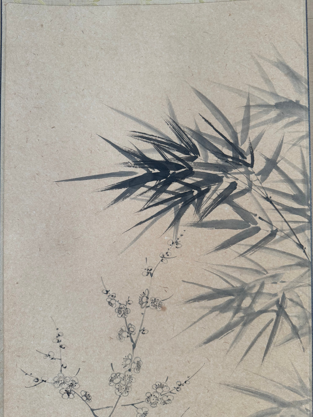 Vintage Japanese Hanging Scroll | Hand-Painted Ink Wash Bamboo & Orchid | Wabi-Sabi Minimalism | Kakemono