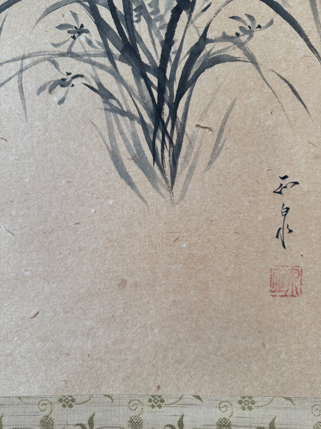 Vintage Japanese Hanging Scroll | Hand-Painted Ink Wash Bamboo & Orchid | Wabi-Sabi Minimalism | Kakemono