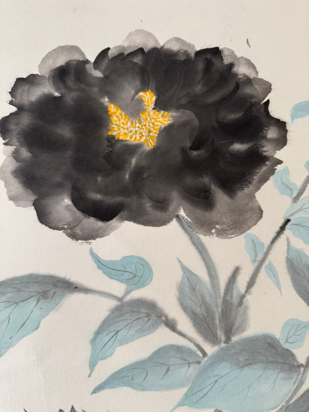 Vintage Japanese Hanging Scroll | Hand-Painted Peony in Sumi-e Ink | Wabi-Sabi Elegance | Kakemono