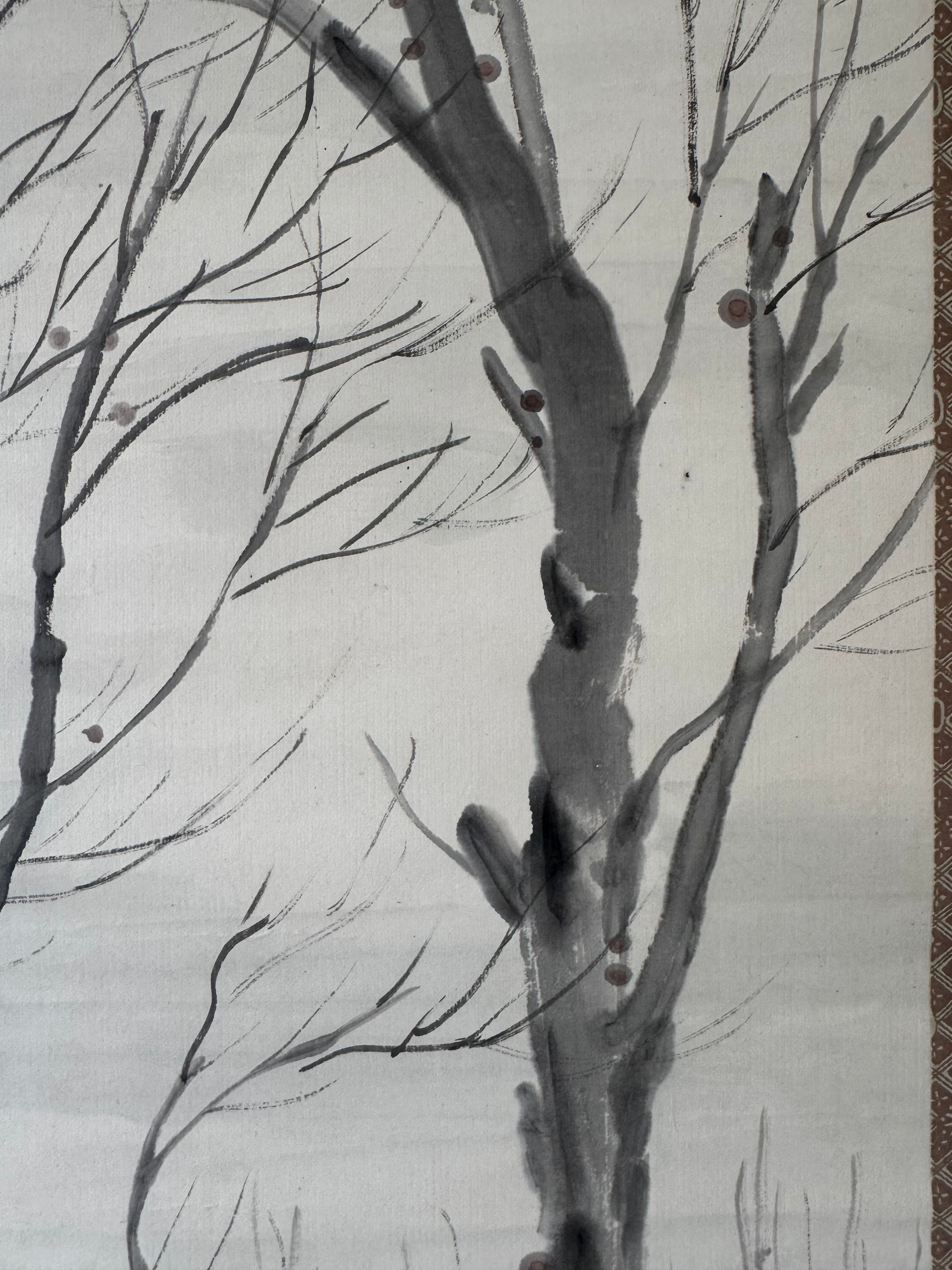 Japanese Hanging Scroll “Walking in the Snow” | Sumi-e Ink Painting | Zen & Mono no Aware Aesthetic