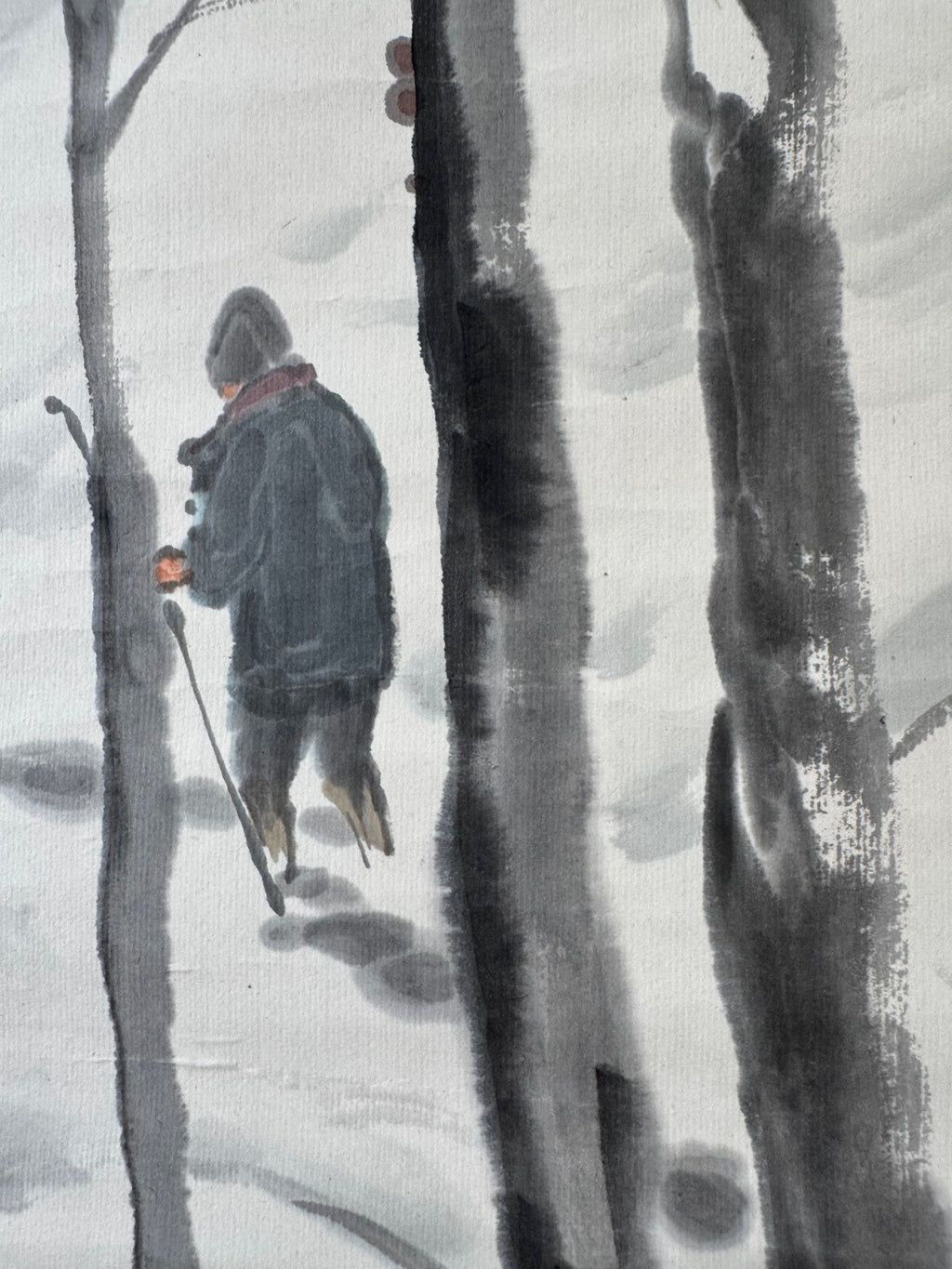 Japanese Hanging Scroll “Walking in the Snow” | Sumi-e Ink Painting | Zen & Mono no Aware Aesthetic