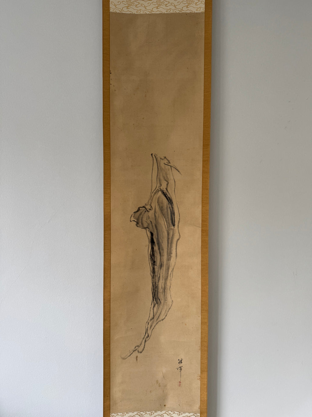 Vintage Japanese Hand-Painted Hanging Scroll | Abstract Zen Sumi-e Art | Wabi-Sabi Minimalism