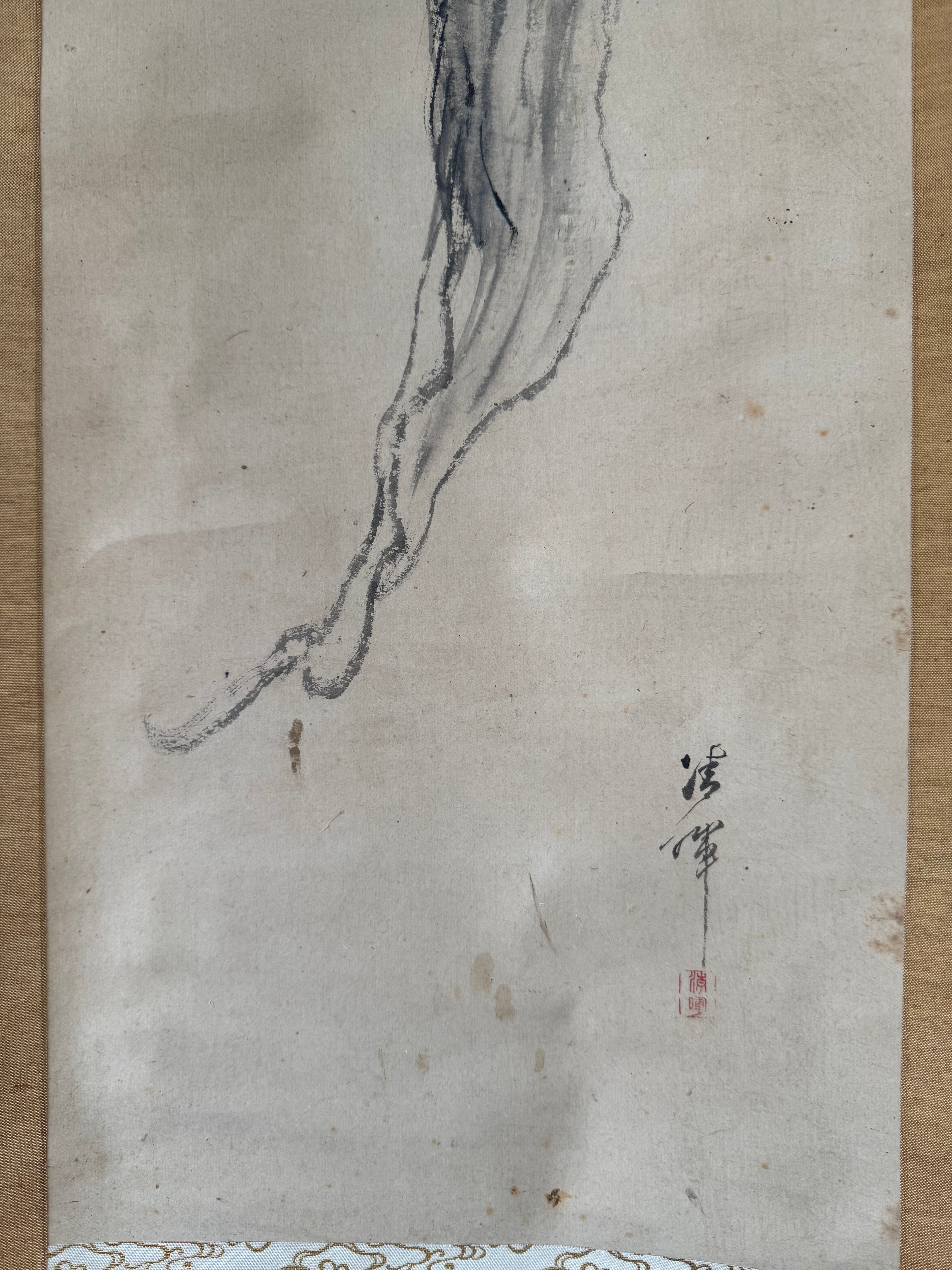 Vintage Japanese Hand-Painted Hanging Scroll | Abstract Zen Sumi-e Art | Wabi-Sabi Minimalism