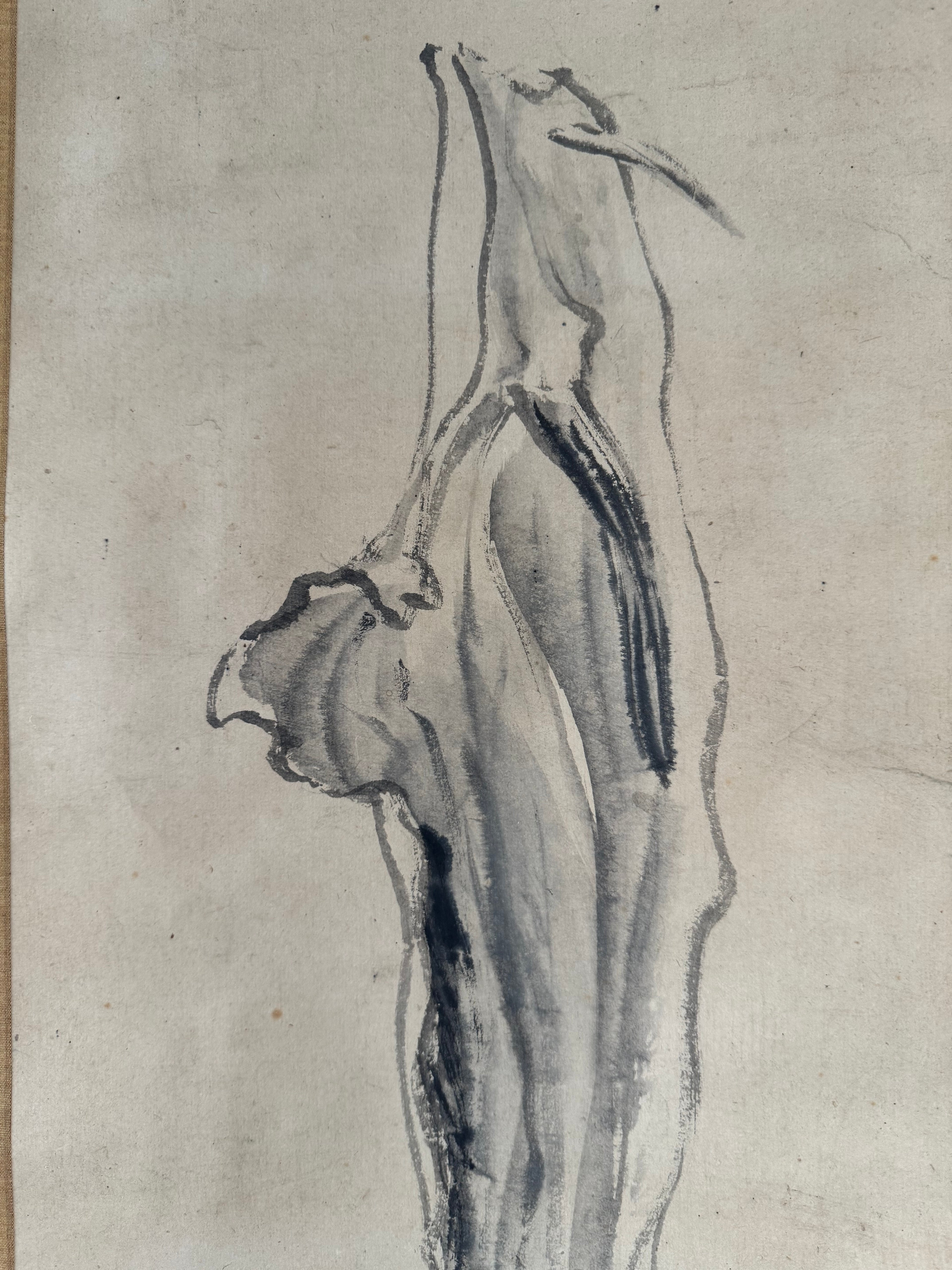 Vintage Japanese Hand-Painted Hanging Scroll | Abstract Zen Sumi-e Art | Wabi-Sabi Minimalism