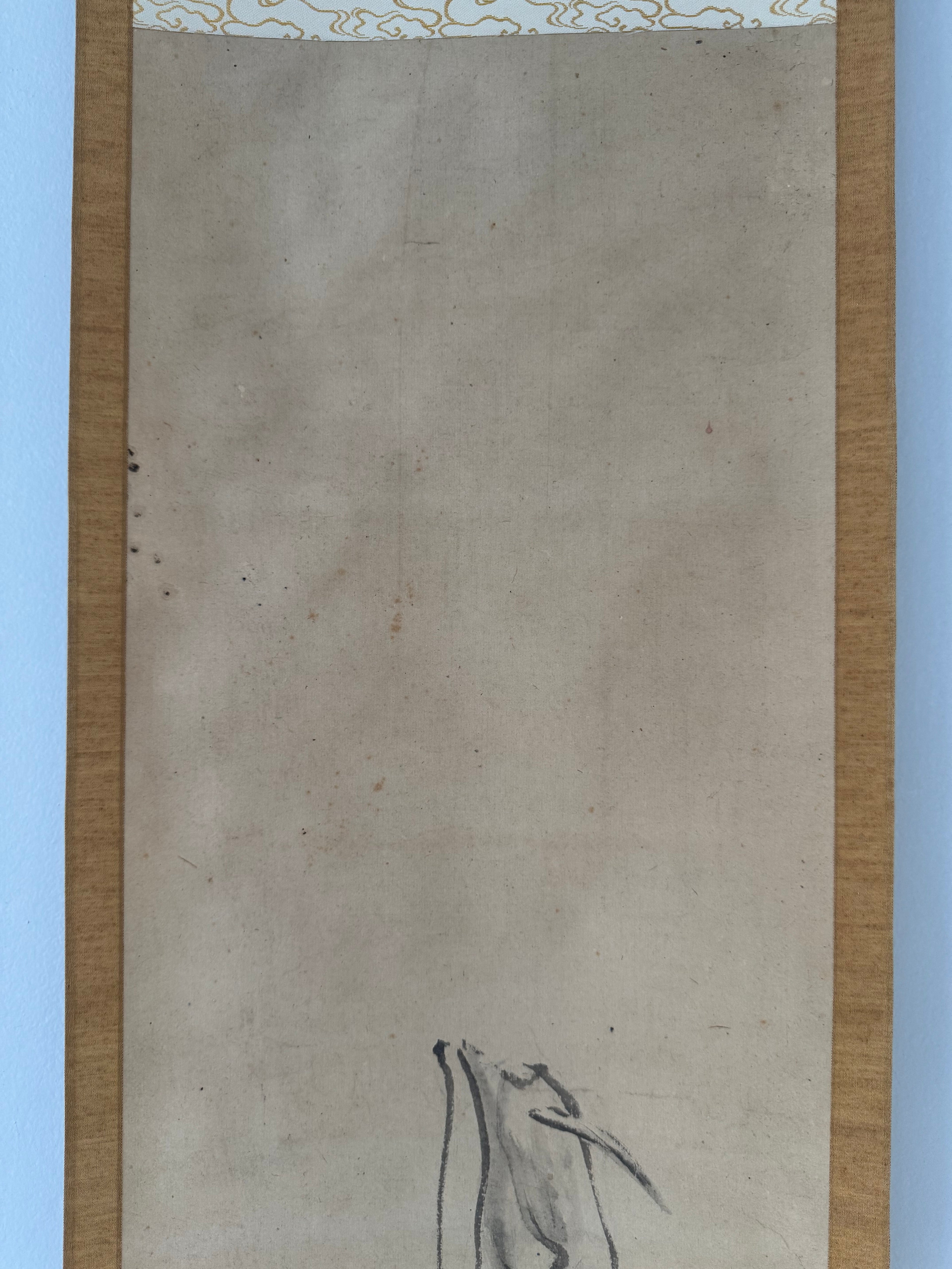 Vintage Japanese Hand-Painted Hanging Scroll | Abstract Zen Sumi-e Art | Wabi-Sabi Minimalism