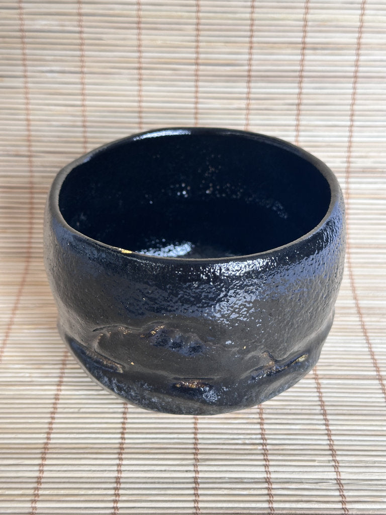 Kuro Raku Chawan | Te-oshi Hand-Pressed | 楽 Seal | Kintsugi Gold Rim | Ichi Raku