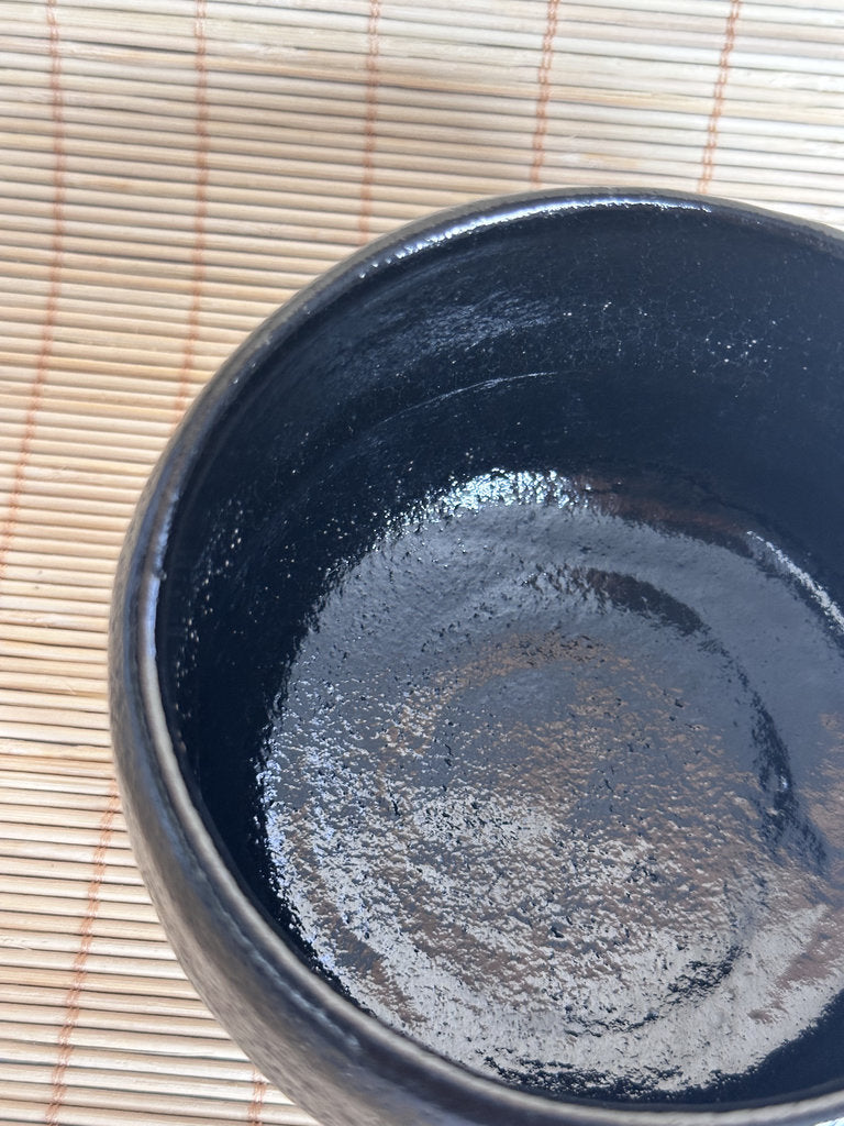 Kuro Raku Chawan | Te-oshi Hand-Pressed | 楽 Seal | Kintsugi Gold Rim | Ichi Raku