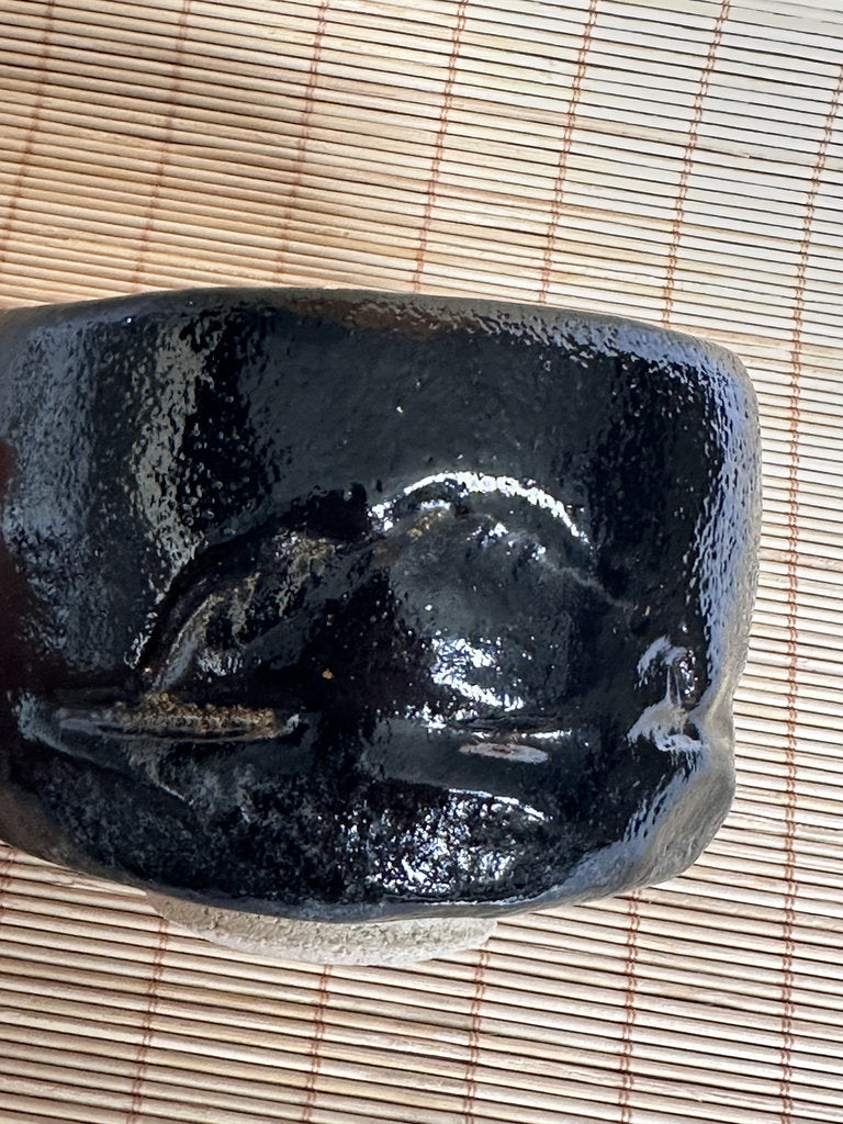 Kuro Raku Chawan | Te-oshi Hand-Pressed | 楽 Seal | Kintsugi Gold Rim | Ichi Raku