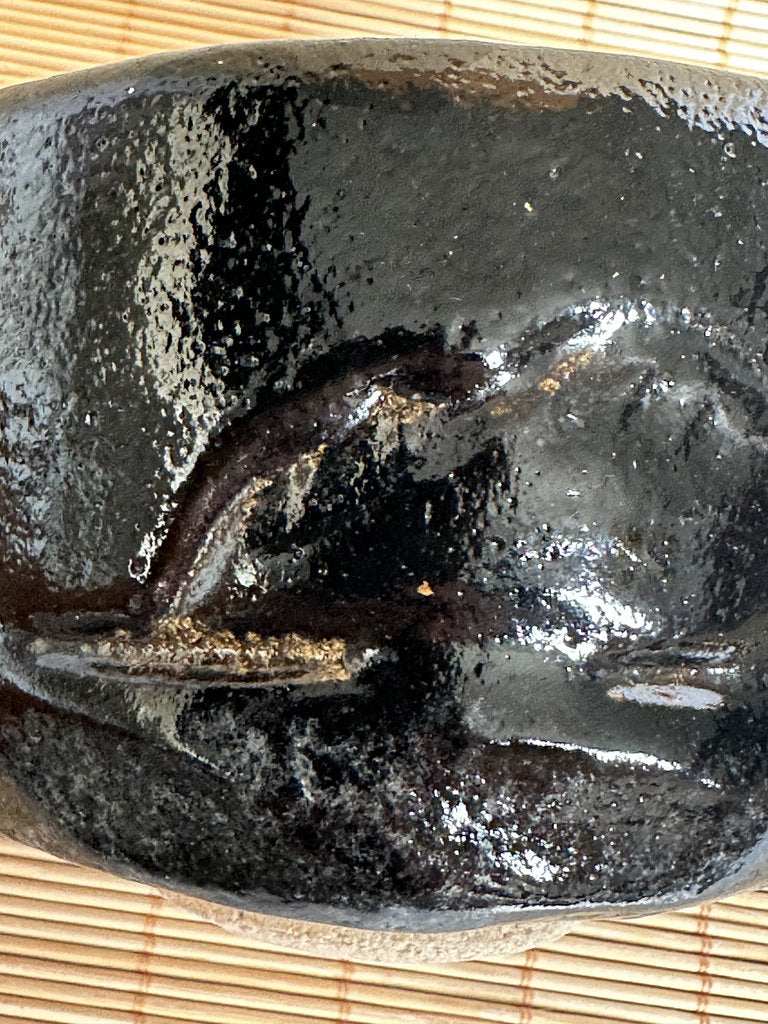 Kuro Raku Chawan | Te-oshi Hand-Pressed | 楽 Seal | Kintsugi Gold Rim | Ichi Raku