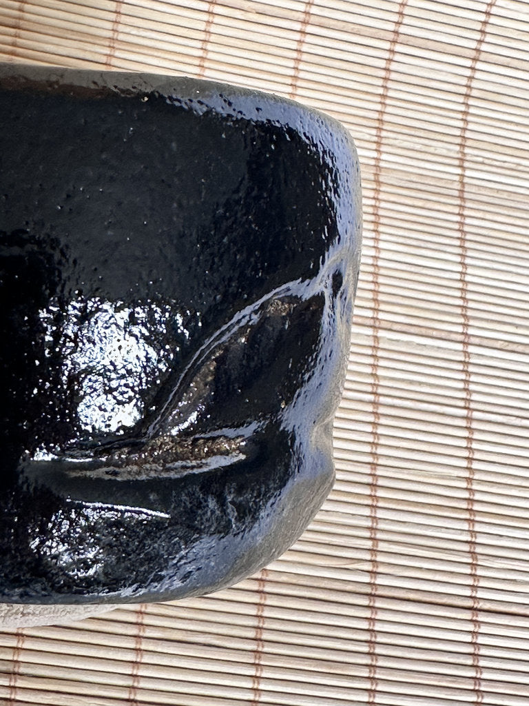 Kuro Raku Chawan | Te-oshi Hand-Pressed | 楽 Seal | Kintsugi Gold Rim | Ichi Raku