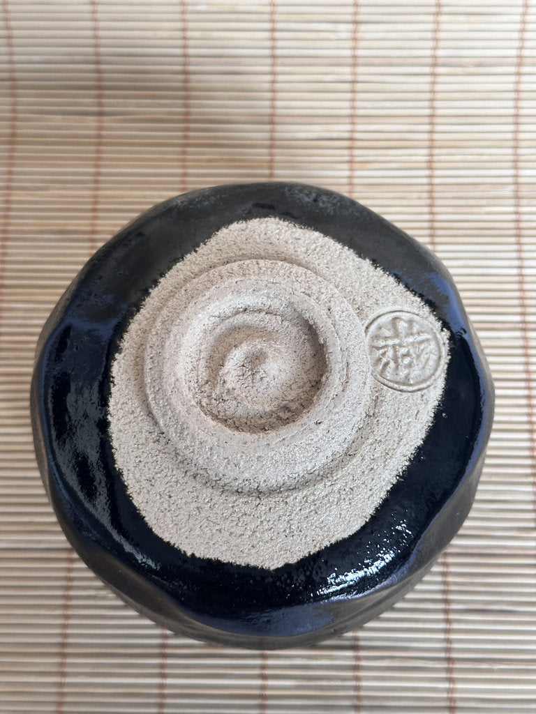 Kuro Raku Chawan | Te-oshi Hand-Pressed | 楽 Seal | Kintsugi Gold Rim | Ichi Raku
