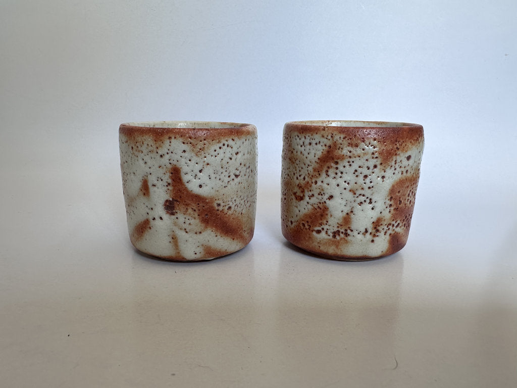 Hagi Yaki Yunomi Pair | Meoto Couple Cups | Nana-bake Crazing | Wedding Tea Gift