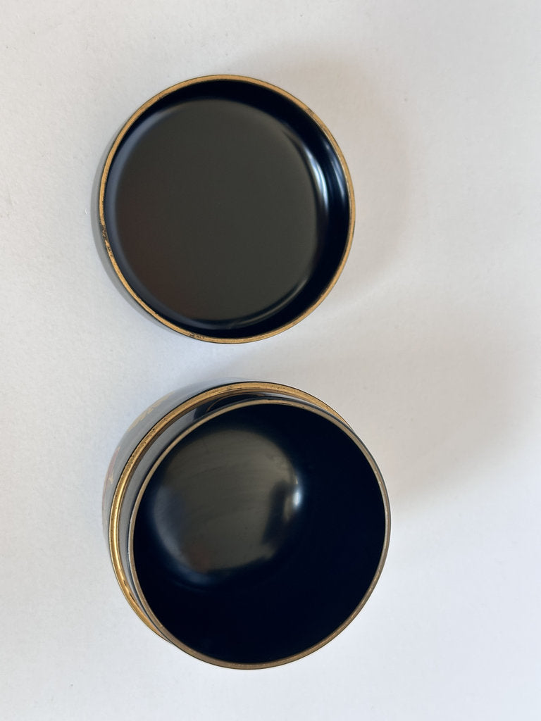 Japanese Lacquer Natsume Tea Caddy | Makie Chrysanthemum Pine Camellia | Showa