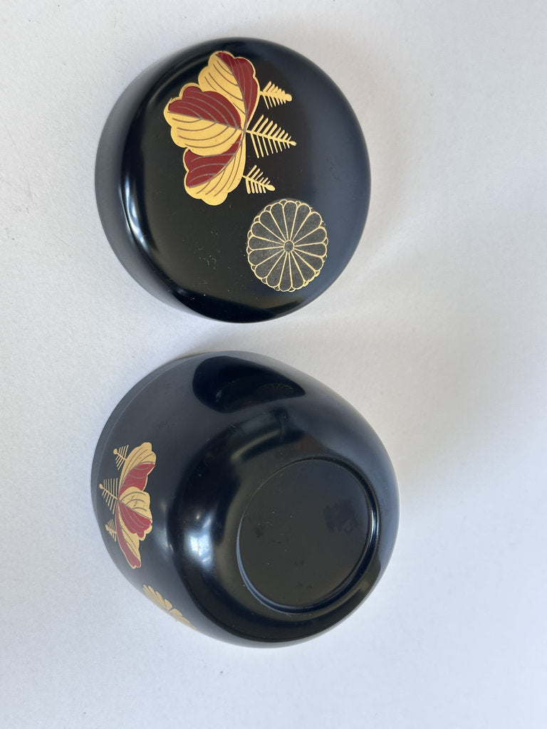 Japanese Lacquer Natsume Tea Caddy | Makie Chrysanthemum Pine Camellia | Showa