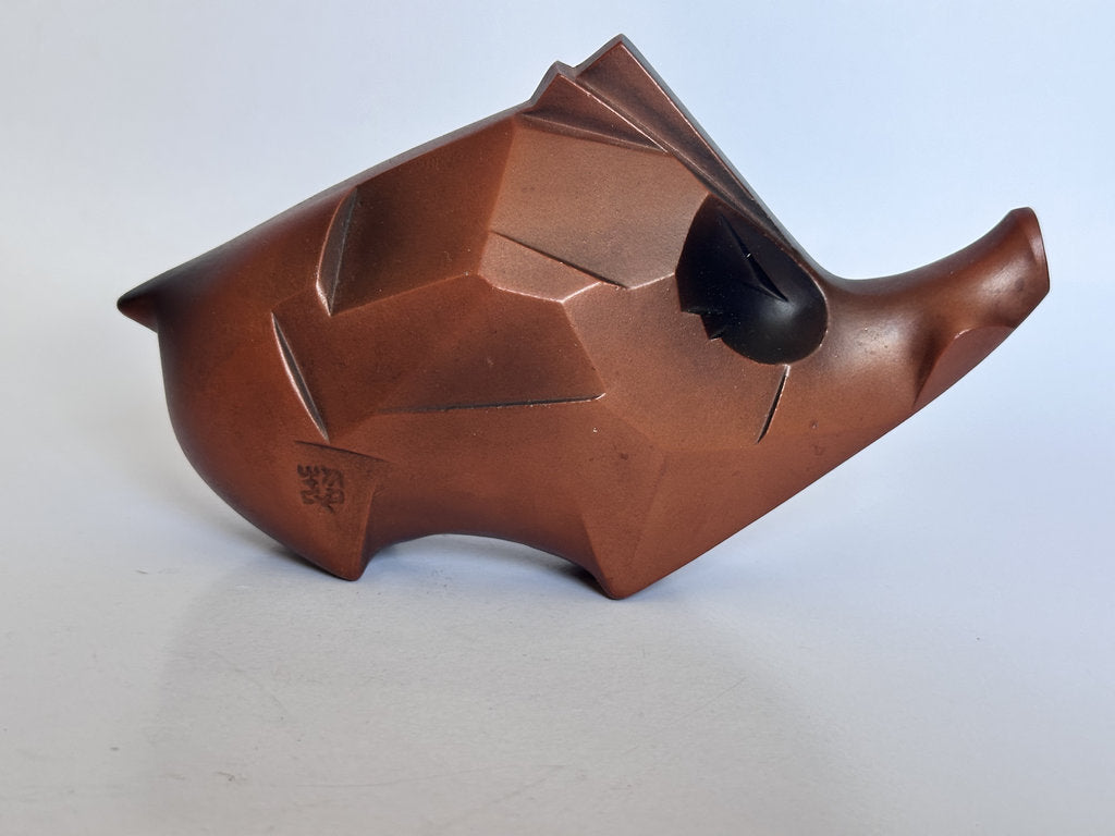 Tokoname Shudei Inoshishi | Geometric Wild Boar Kyusu | Zodiac Year of Boar | Signed