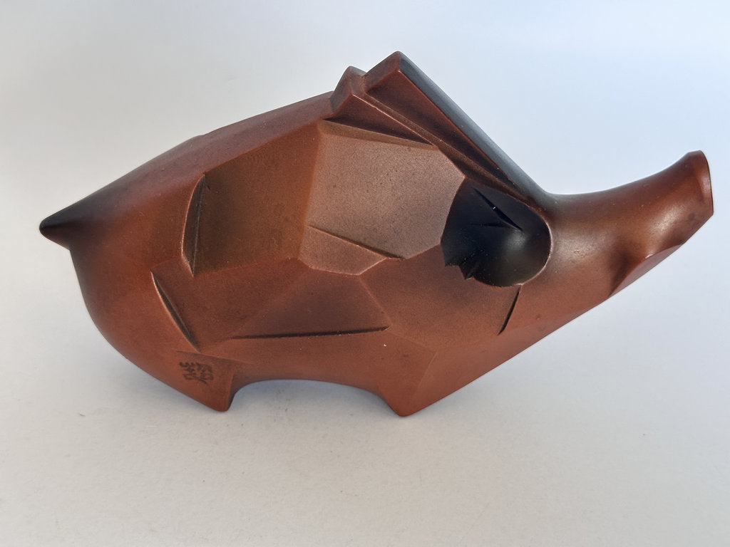 Tokoname Shudei Inoshishi | Geometric Wild Boar Kyusu | Zodiac Year of Boar | Signed