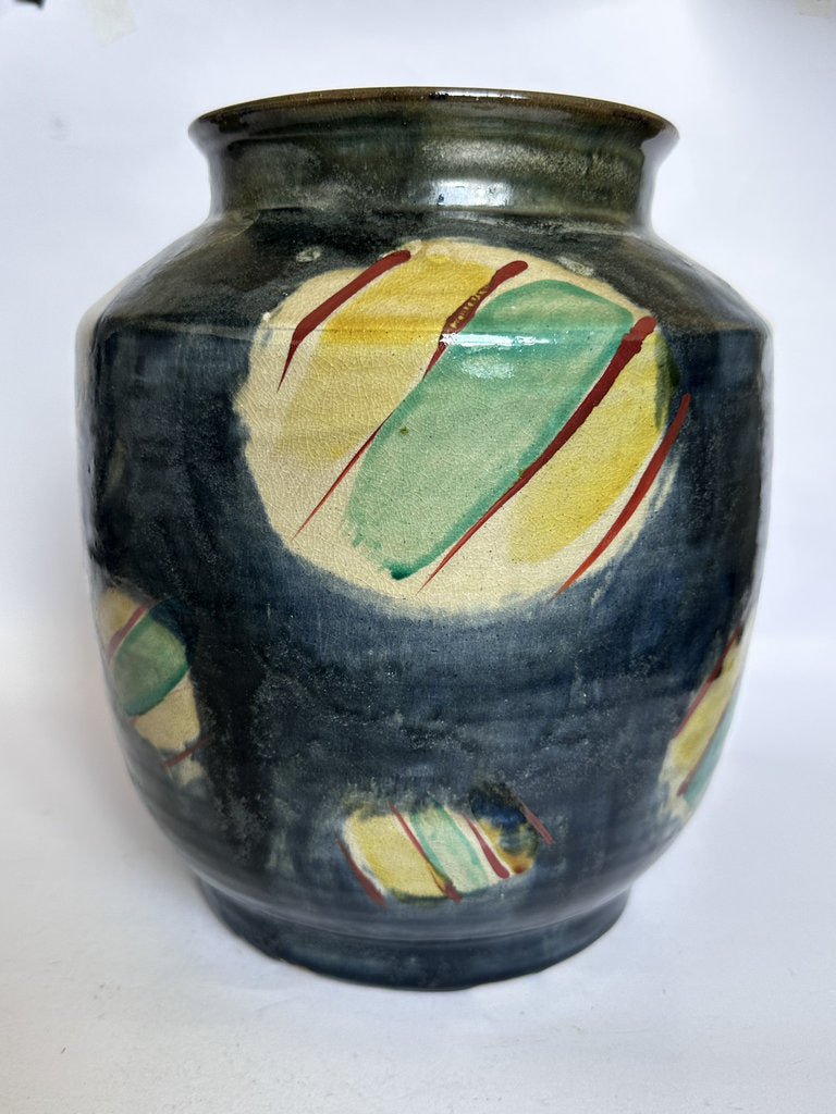 Large Japanese Mingei Tsubo — Abstract Iron Glaze, Showa Era