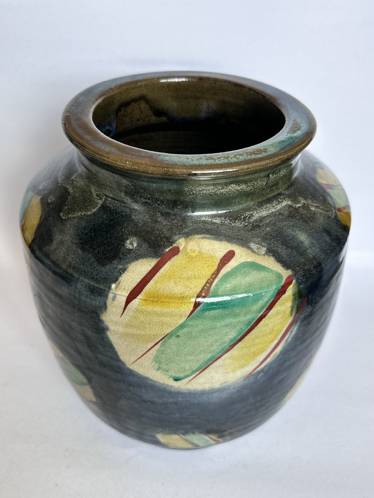 Large Japanese Mingei Tsubo — Abstract Iron Glaze, Showa Era