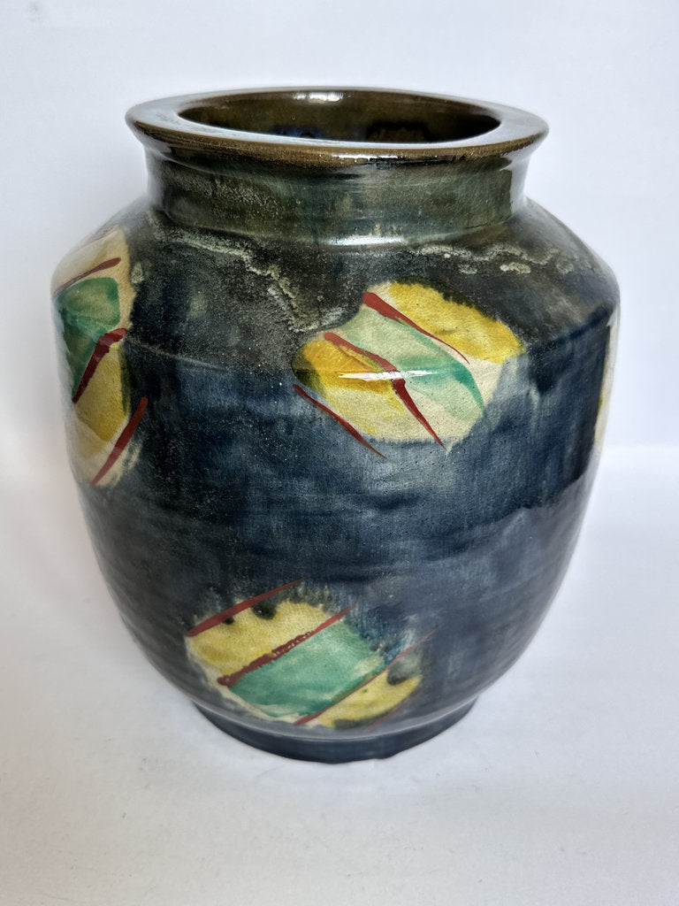 Large Japanese Mingei Tsubo — Abstract Iron Glaze, Showa Era