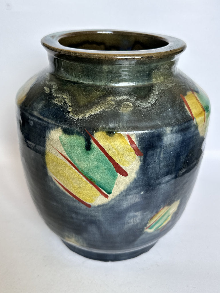 Large Japanese Mingei Tsubo — Abstract Iron Glaze, Showa Era