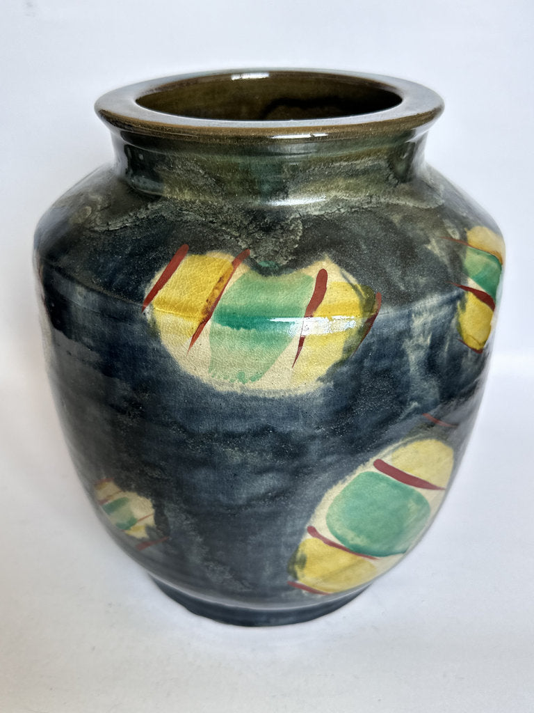 Large Japanese Mingei Tsubo — Abstract Iron Glaze, Showa Era