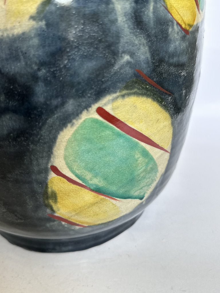 Large Japanese Mingei Tsubo — Abstract Iron Glaze, Showa Era