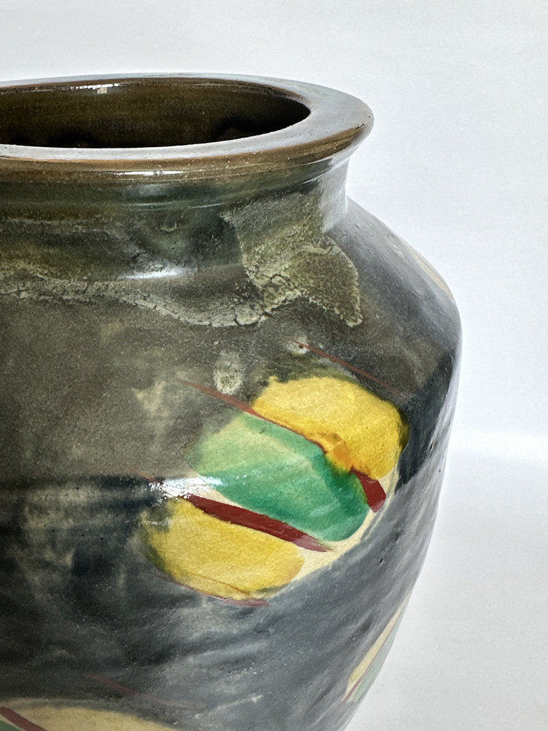 Large Japanese Mingei Tsubo — Abstract Iron Glaze, Showa Era