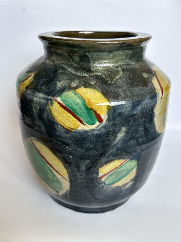 Large Japanese Mingei Tsubo — Abstract Iron Glaze, Showa Era