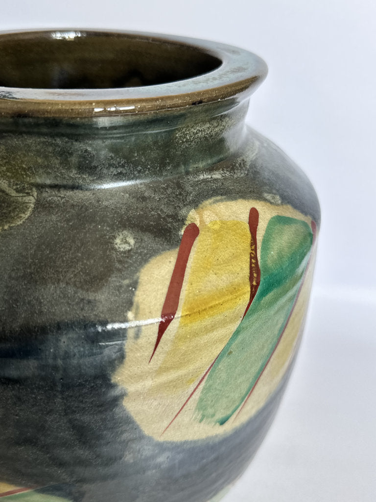 Large Japanese Mingei Tsubo — Abstract Iron Glaze, Showa Era