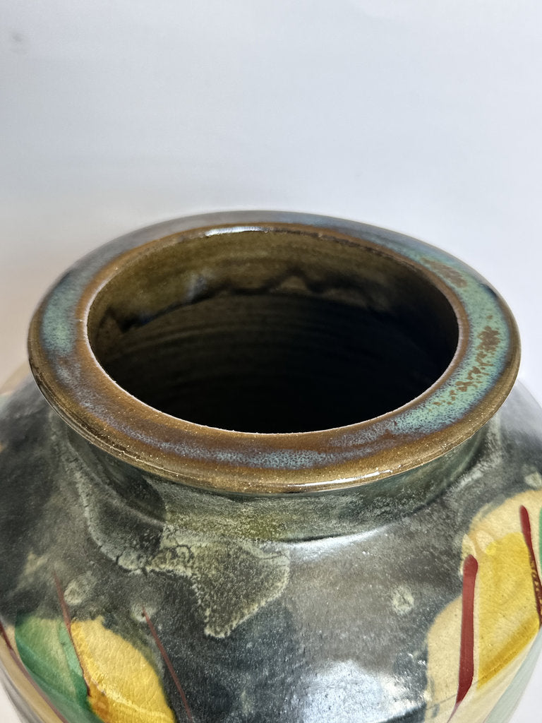 Large Japanese Mingei Tsubo — Abstract Iron Glaze, Showa Era