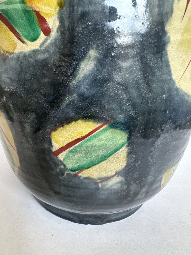 Large Japanese Mingei Tsubo — Abstract Iron Glaze, Showa Era