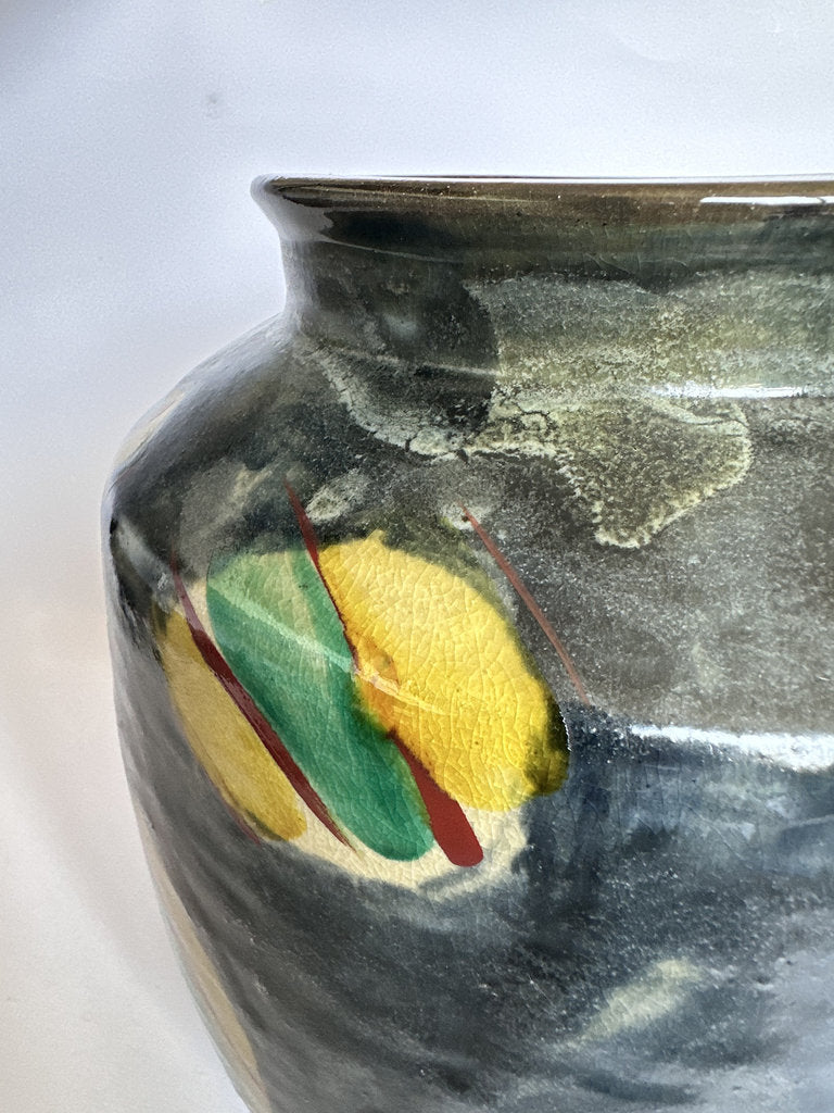 Large Japanese Mingei Tsubo — Abstract Iron Glaze, Showa Era