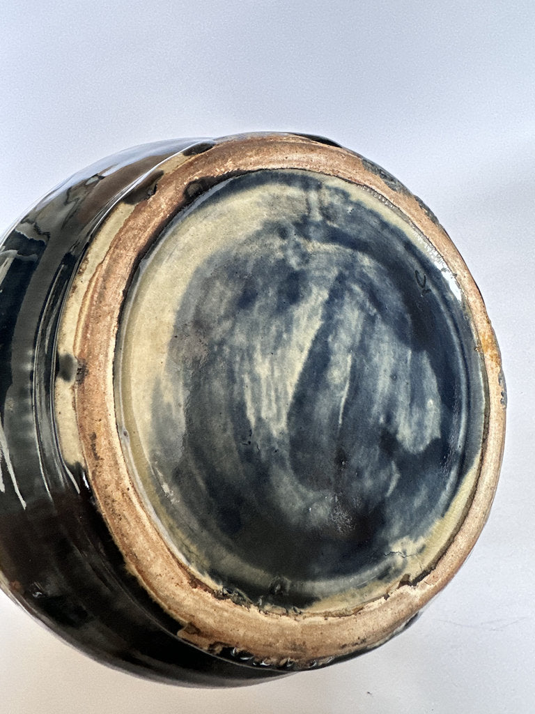 Large Japanese Mingei Tsubo — Abstract Iron Glaze, Showa Era