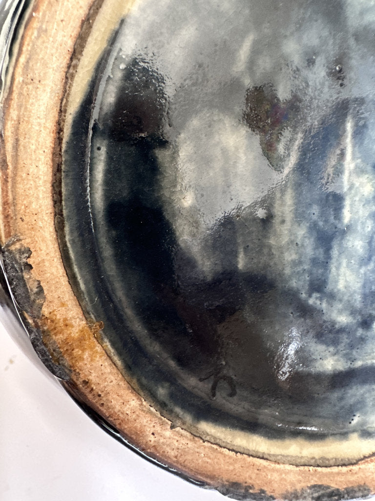 Large Japanese Mingei Tsubo — Abstract Iron Glaze, Showa Era