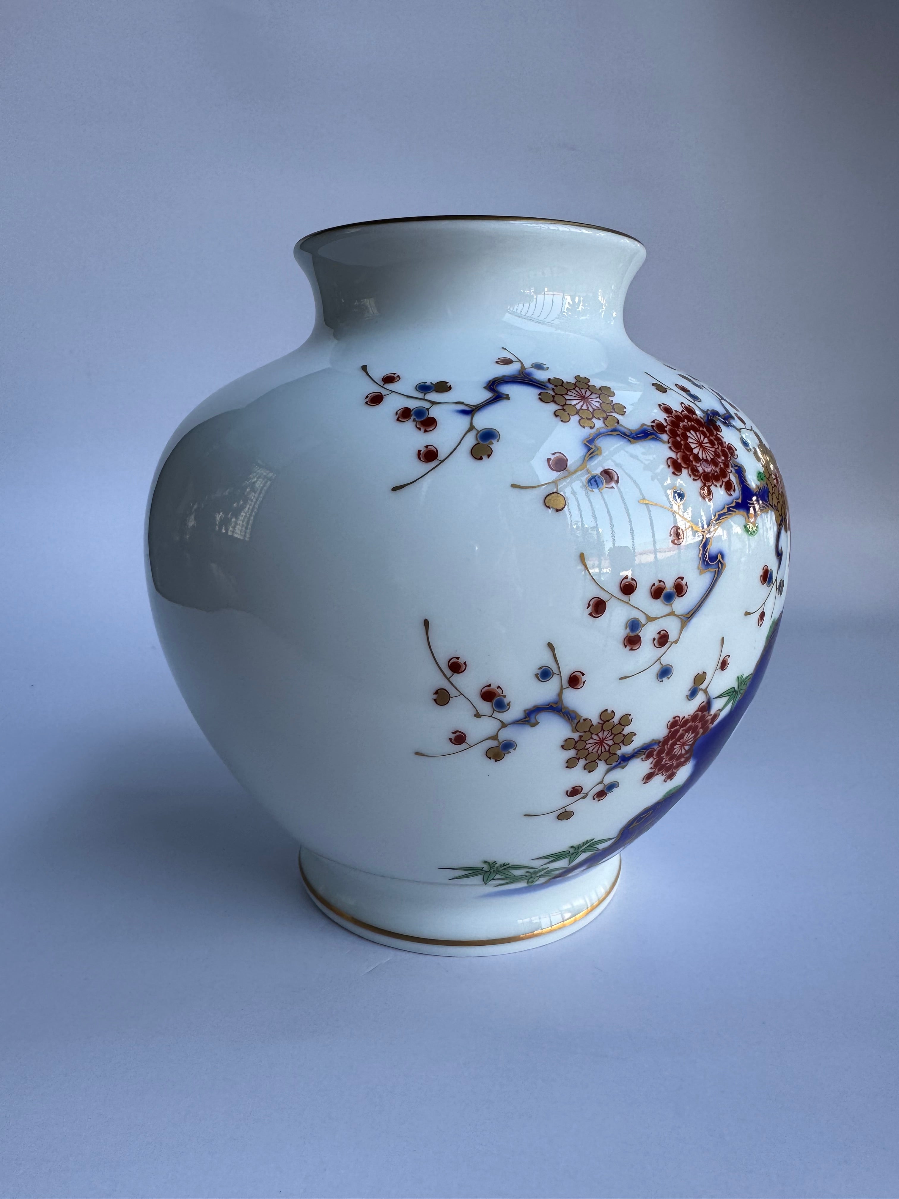 Fukagawa Arita Porcelain Vase Pair | Sakura Blossom Design | White Glazed “Wife & Husband” Matching Set