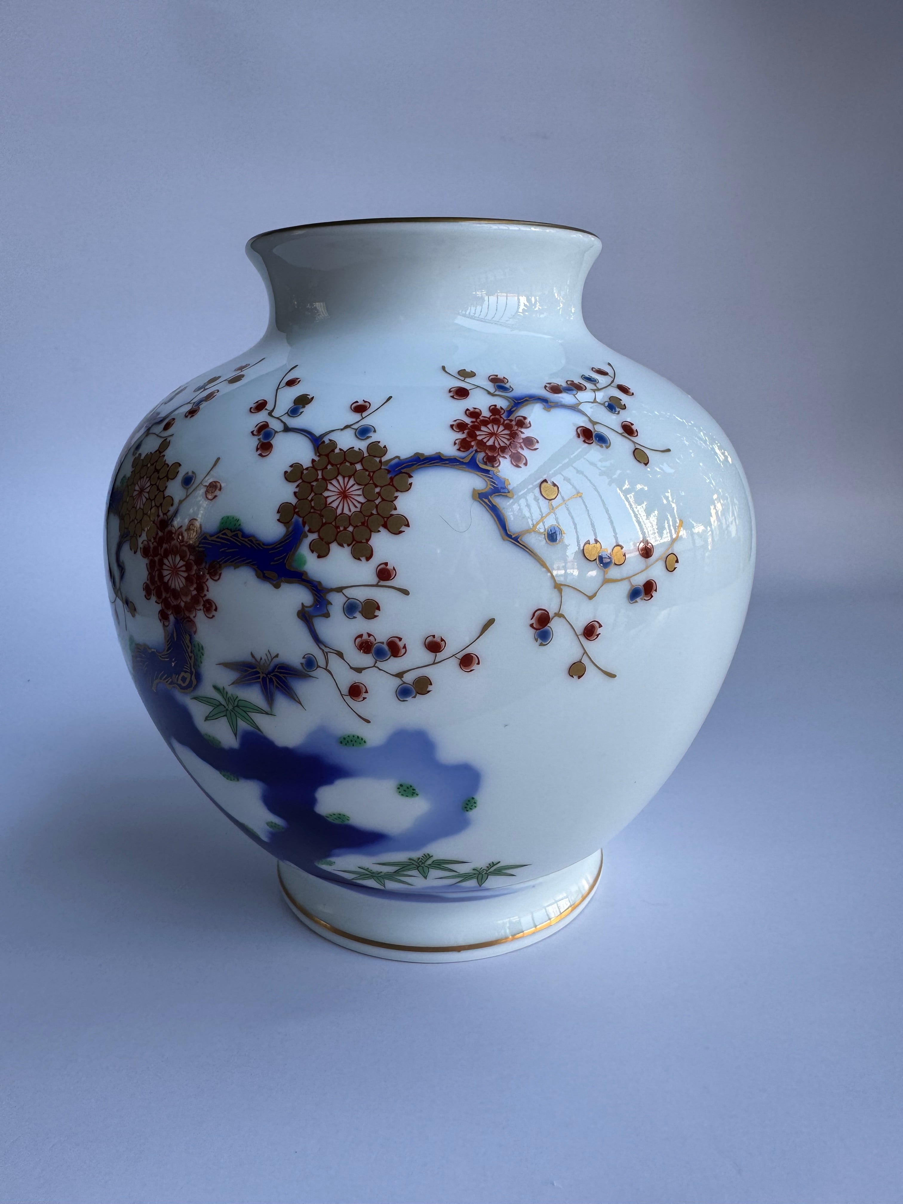 Fukagawa Arita Porcelain Vase Pair | Sakura Blossom Design | White Glazed “Wife & Husband” Matching Set