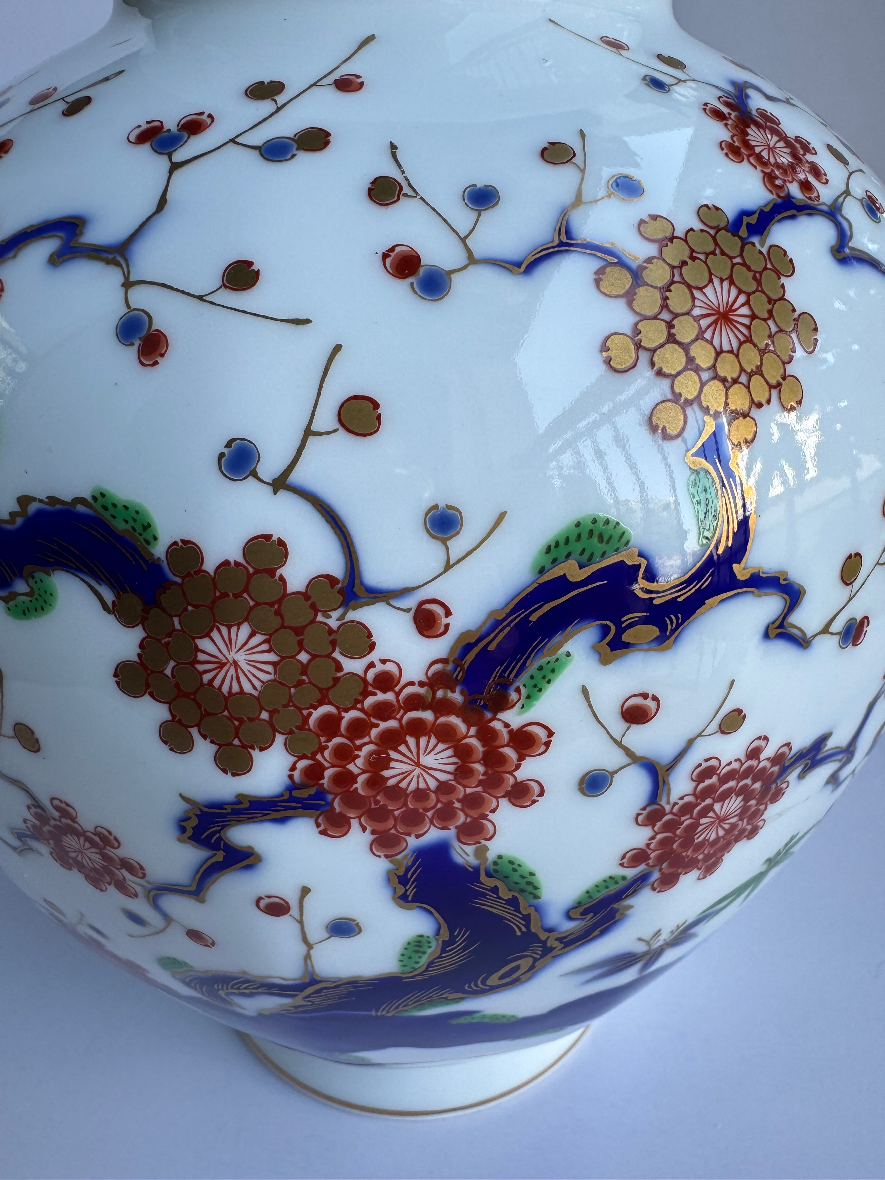 Fukagawa Arita Porcelain Vase Pair | Sakura Blossom Design | White Glazed “Wife & Husband” Matching Set