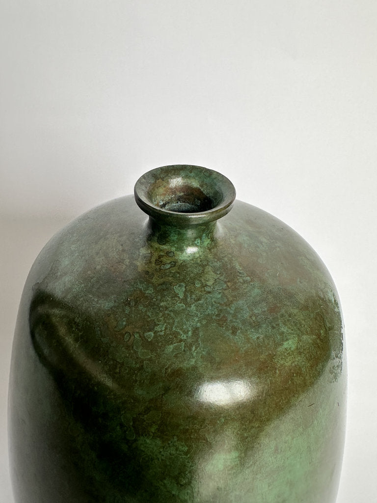 Japanese Bronze Hanaire Vase | Showa Era | Natural Rokushō Patina | Ube Industries