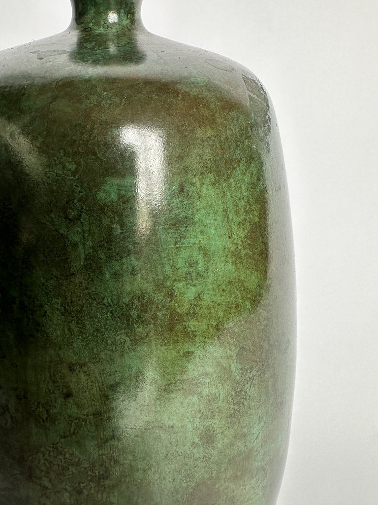 Japanese Bronze Hanaire Vase | Showa Era | Natural Rokushō Patina | Ube Industries