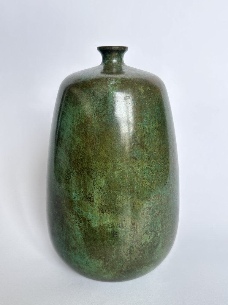 Japanese Bronze Hanaire Vase | Showa Era | Natural Rokushō Patina | Ube Industries