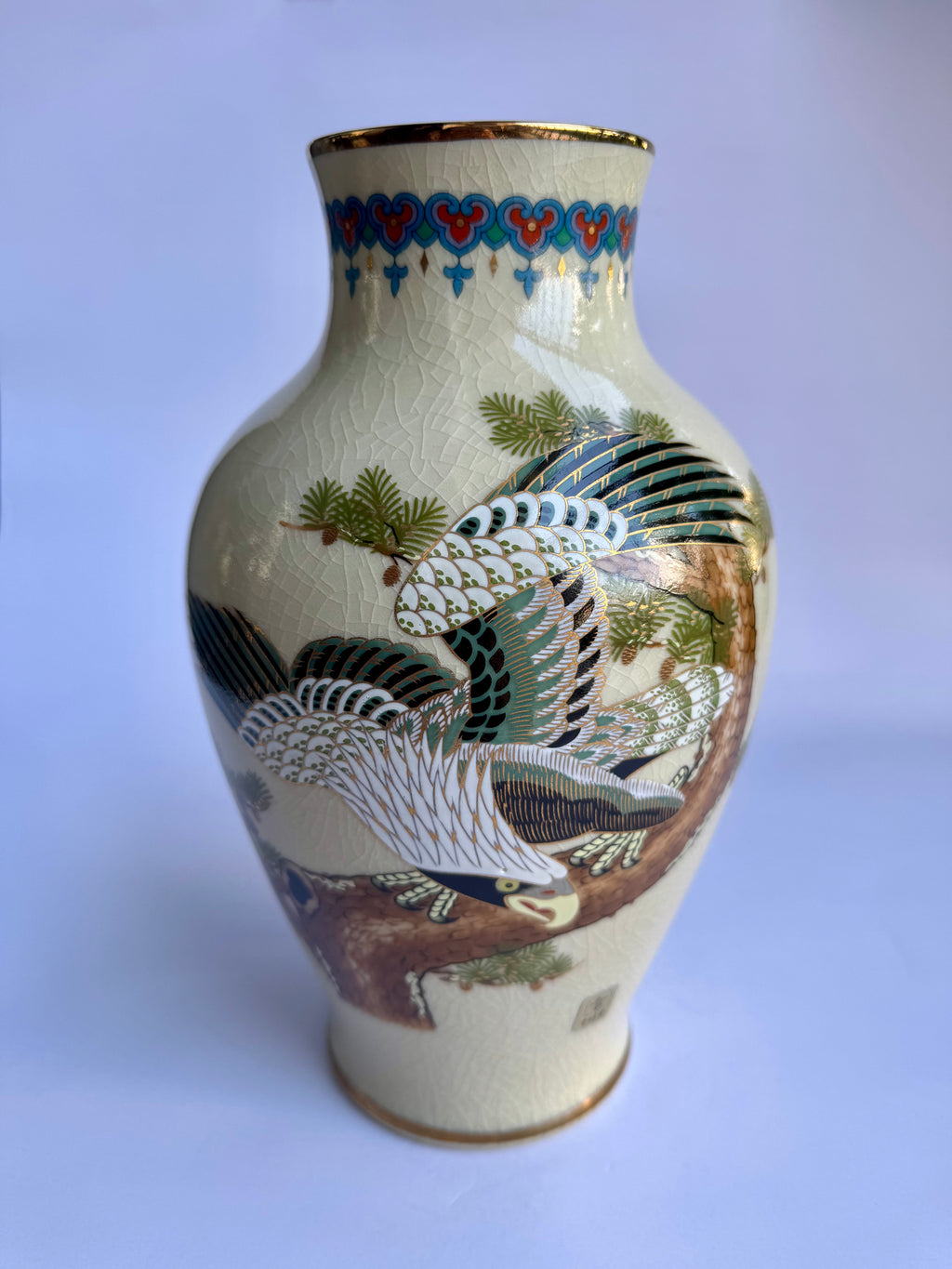 Japanese Satsuma Vase with Eagle & Pine Tree