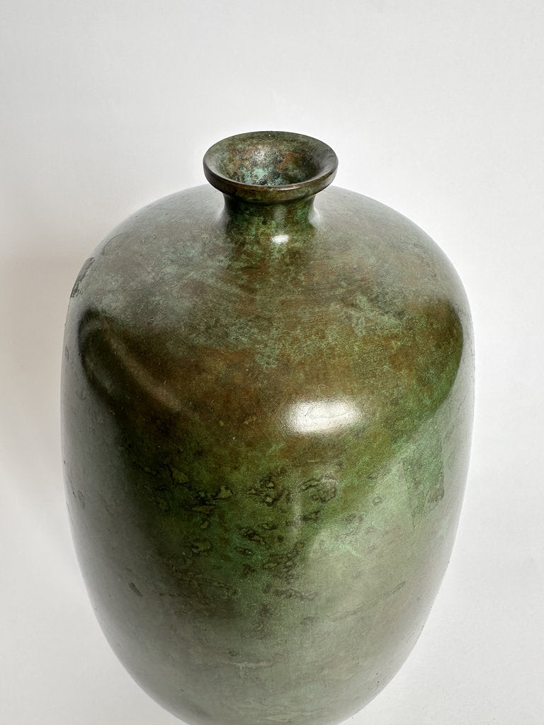 Japanese Bronze Hanaire Vase | Showa Era | Natural Rokushō Patina | Ube Industries